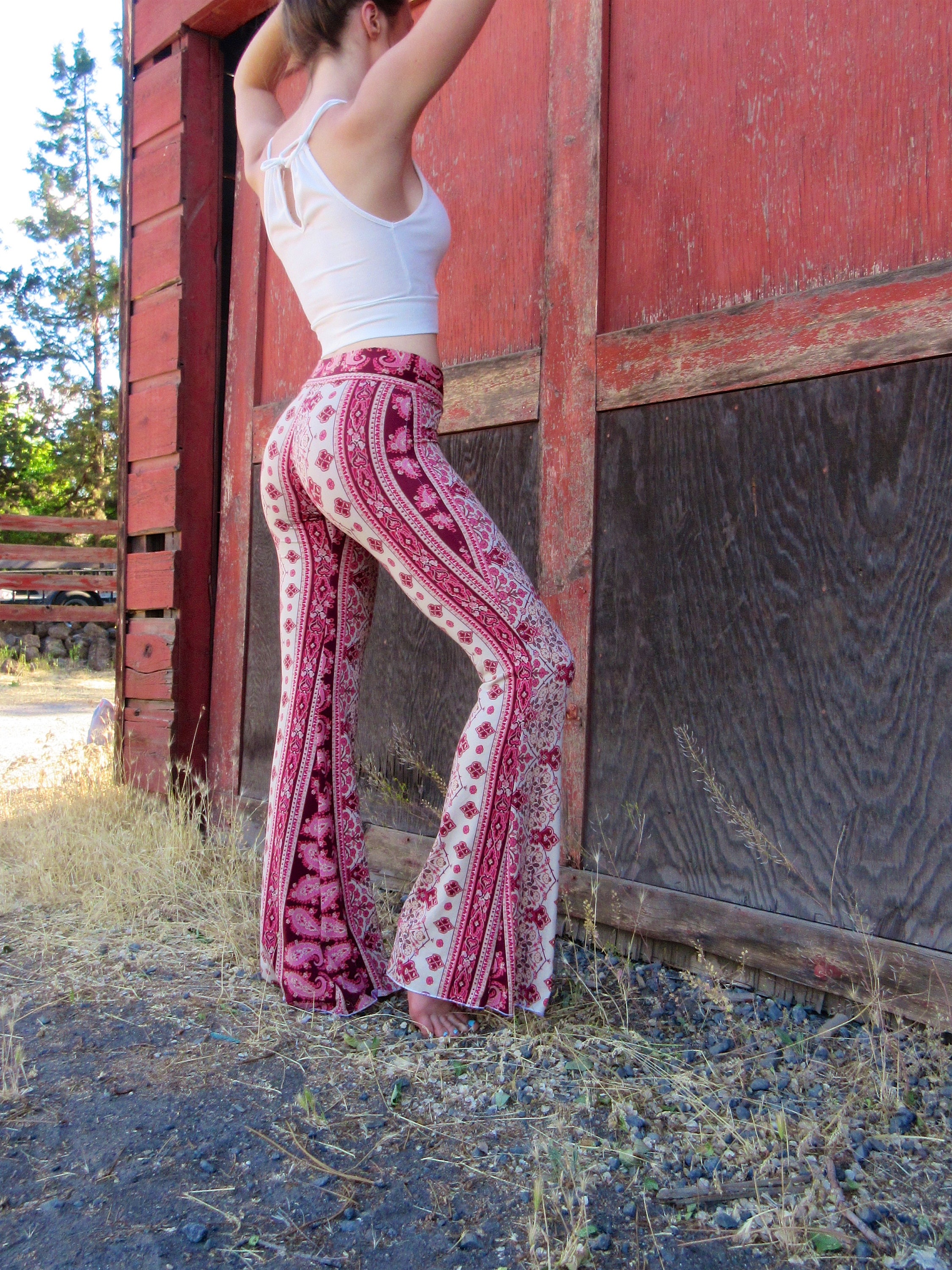 BOHEMIAN Gypsy Pink Cream Brushed Cotton 70's Flare Leg - Etsy Canada