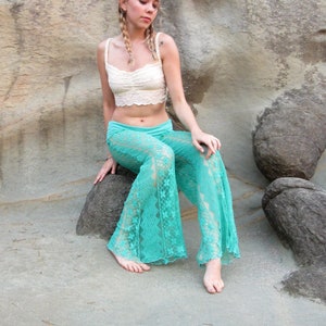 BOHEMIAN gypsy festival dance beach crochet lace horizontal pattern maxi skirt w liner and drawstring image 7