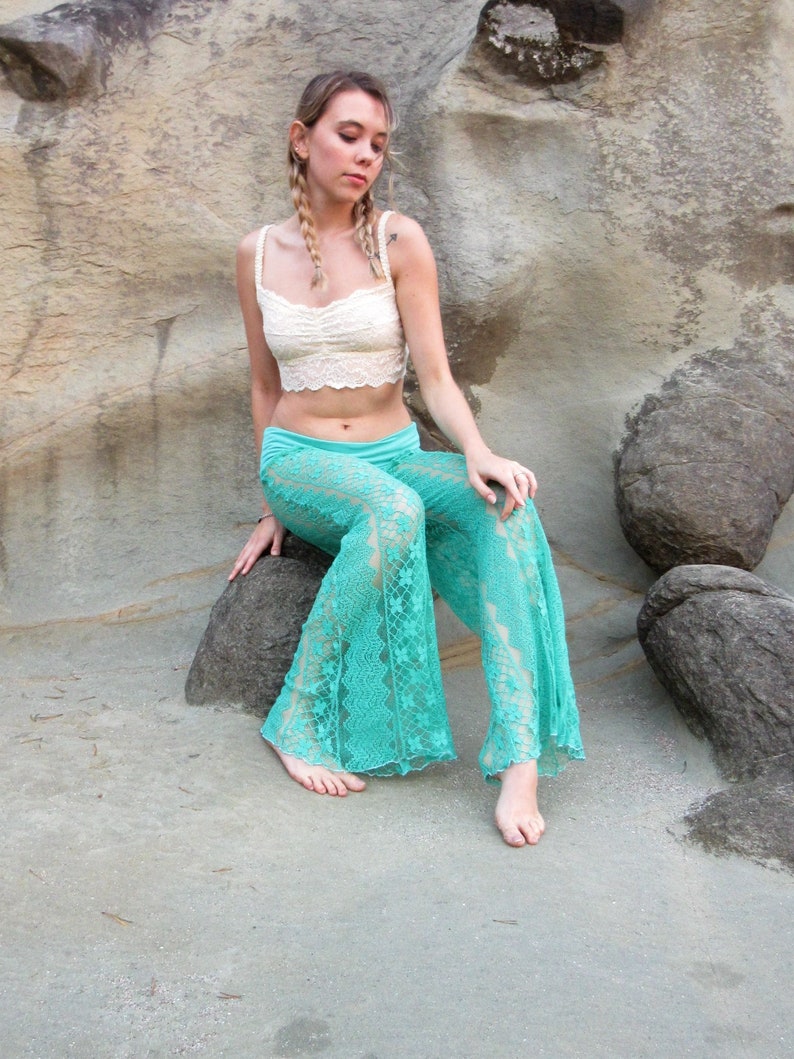 BOHEMIAN gypsy festival dance beach crochet lace horizontal pattern maxi skirt w liner and drawstring image 7