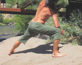 Men's yoga wide leg goucho yoga surf lounge beach resort shorts or capris with drawstring