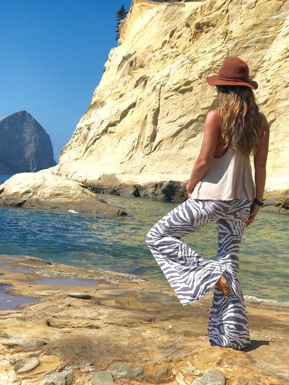 JUNGLE ZEBRA Animal Tribal Leggings Flare or Bell Bottom Fashion