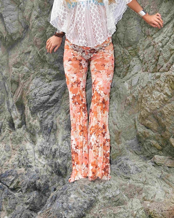 70'S FLOWER POWER Lace Tan Hippie Chic 