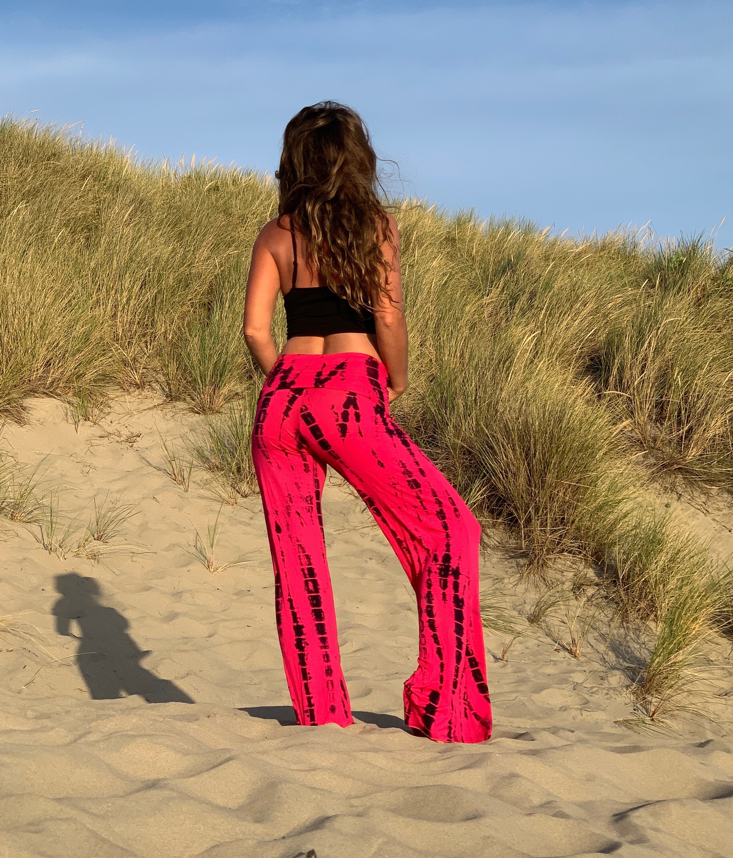 PINK BLUE SHIBORI Tie Dye Flare Leg Bell Bottom Palazzo Gaucho