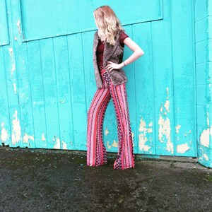 AZTEC TRIBAL STRIPE flare leg gypsy hippie retro festival yoga fashion bell bottoms with fold waist optional image 4