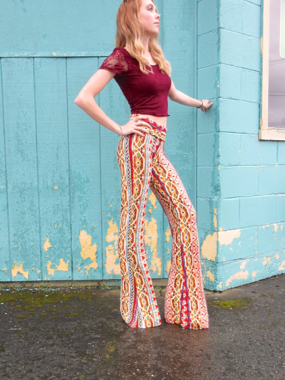 SOUTHWEST BOHEMIAN VERTICAL Indian Print Cotton 70 s Fashion Flare
