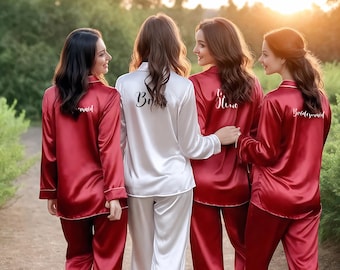 Family pajamas Bridesmaids getting ready button down personalized shirts for bachelorette party Christmas Gifts Bridesmaid gifts.