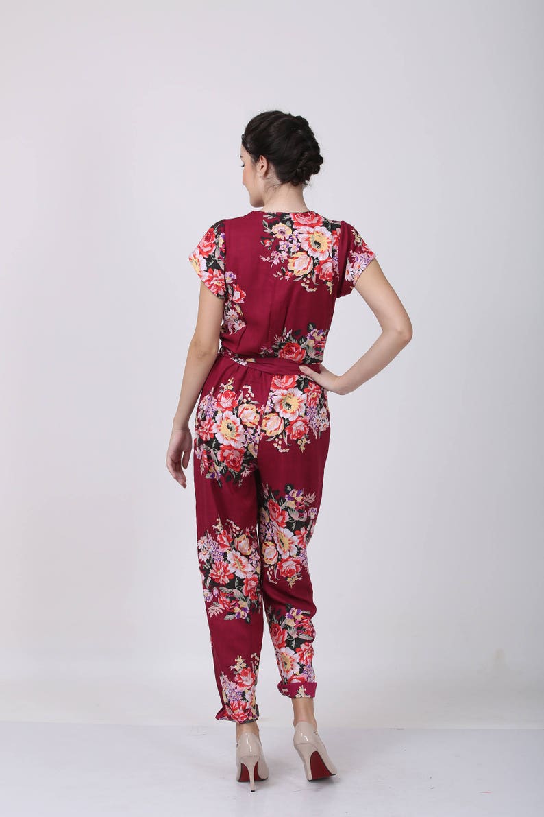 Burgundy jumpsuit. Celebrate your wedding party in style