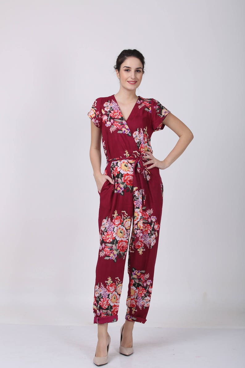 Burgundy jumpsuit. Celebrate your wedding party in style