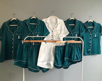 Silky Satin Bridesmaid Pajamas: Green Personalized PJs