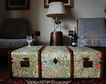 Unique William Morris Steamer Trunk Coffee Table | Upcycled Furniture perfect as vintage toy chest blanket storage bench or hope chest