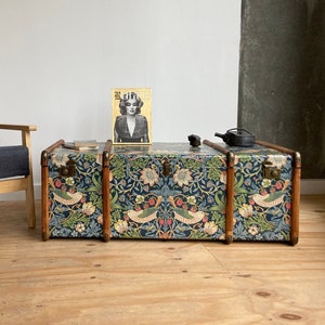 Strawberry Thief Coffee Table William Morris Wallpaper Bentwood Steamer Trunk | Unique Round Edge Toy Chest Bed End Storage Bench Furniture