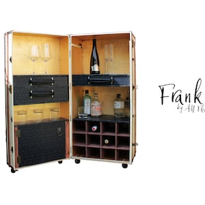 FRANK (mid-size) - Unique Liquor Wine or Cocktail Cabinet Steamer Trunk Furniture | Vintage style Luxury Drinks Bar or Storage Cupboard
