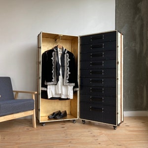 Unique Wardrobe Cabinet Steamer Trunk Armoire | Vintage style Clothes Organiser and Storage Luxury Furniture | GRACE Special Edition