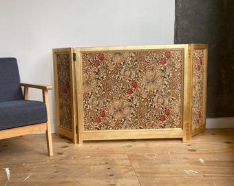 William Morris Room Divider – Handmade Wooden Folding Screen, Golden Lily