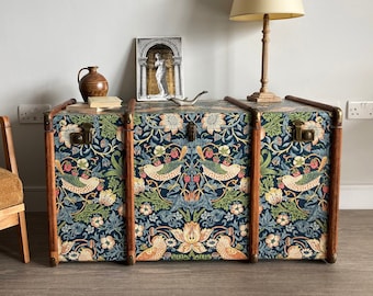 Strawberry Thief Coffee Table William Morris Wallpaper Bentwood Steamer Trunk | Unique Round Edge Toy Chest Bed End Storage Bench Furniture