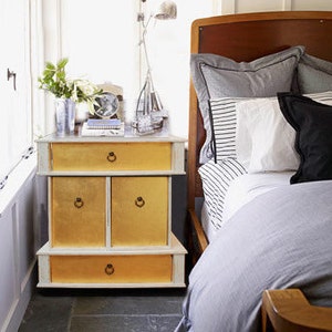 GOLD WHITE NIGHTSTAND BedsideTable EndTable Bedroom Furniture Storage Box Exclusive Distressed shabbychic french wood: Bardot H