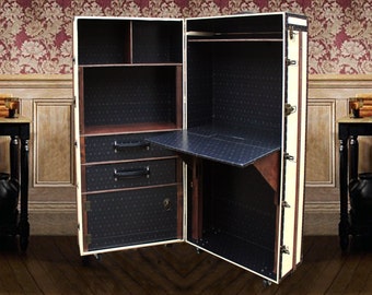 FITZGERALD (edizione bianca) - Libreria DESK unica CABINET Mobili di lusso in stile vintage Armadio per ufficio Steamer Trunk Storage