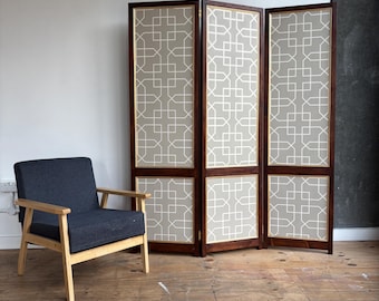 Sanderson Wallpaper Room Divider | Wooden Folding Screen | Handmade Decorative Vintage Partition