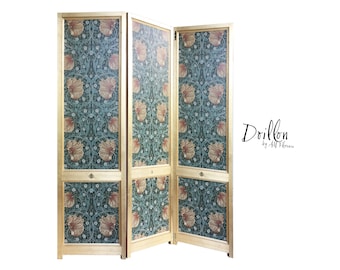 DOILLON Morris Wallpaper Handmade wooden Folding Screen Room Divider Decorative Vintage Partition