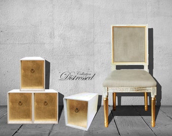 CASSETTO SINGOLO per comodino comodino tavolino mobili camera da letto scatola portaoggetti legno bianco invecchiato shabbychic oro francese: Brigitte HH