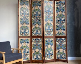 Narrow ed. | Handmade Morris Wallpaper Folding Screen – Strawberry Thief Room Divider - Decorative Wooden Partition