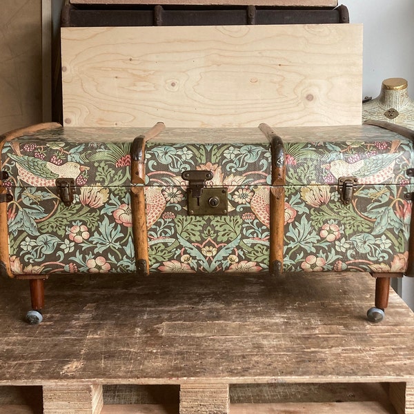 Unique William Morris Steamer Trunk Coffee Table | Upcycled Furniture perfect as vintage toy chest blanket storage bench or hope chest