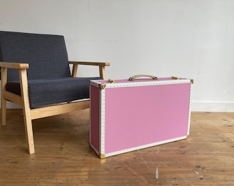 Pink Faux Leather Suitcase | Vintage Style Luggage, Nightstand Decor