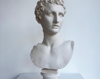 Large Handmade Greek Bust | Cast Marble & Gold Leaf Classical Roman Sculpture | Luxury Museum-Style Decor