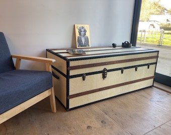 Vintage Style Steamer Trunk Coffee Table – Handmade Storage Chest