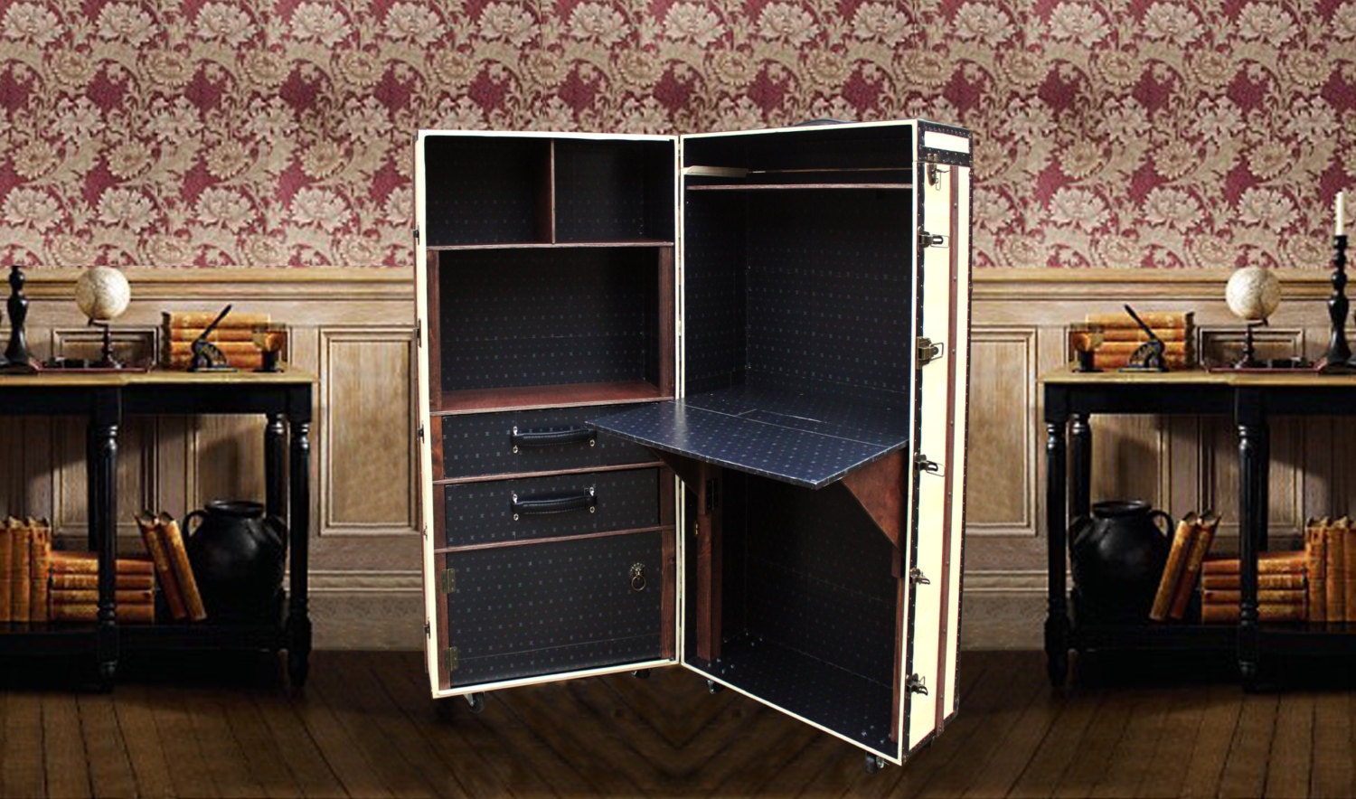 Fitzgerald | Édition Blanche - Unique Desk Bibliothèque Cabinet Vintage Style Meubles de Luxe Garde-