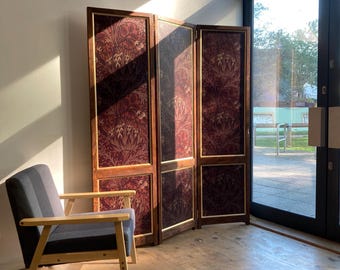 William Morris Artichoke Wine Wallpaper Room Divider | Handmade Vintage Style Partition Screen