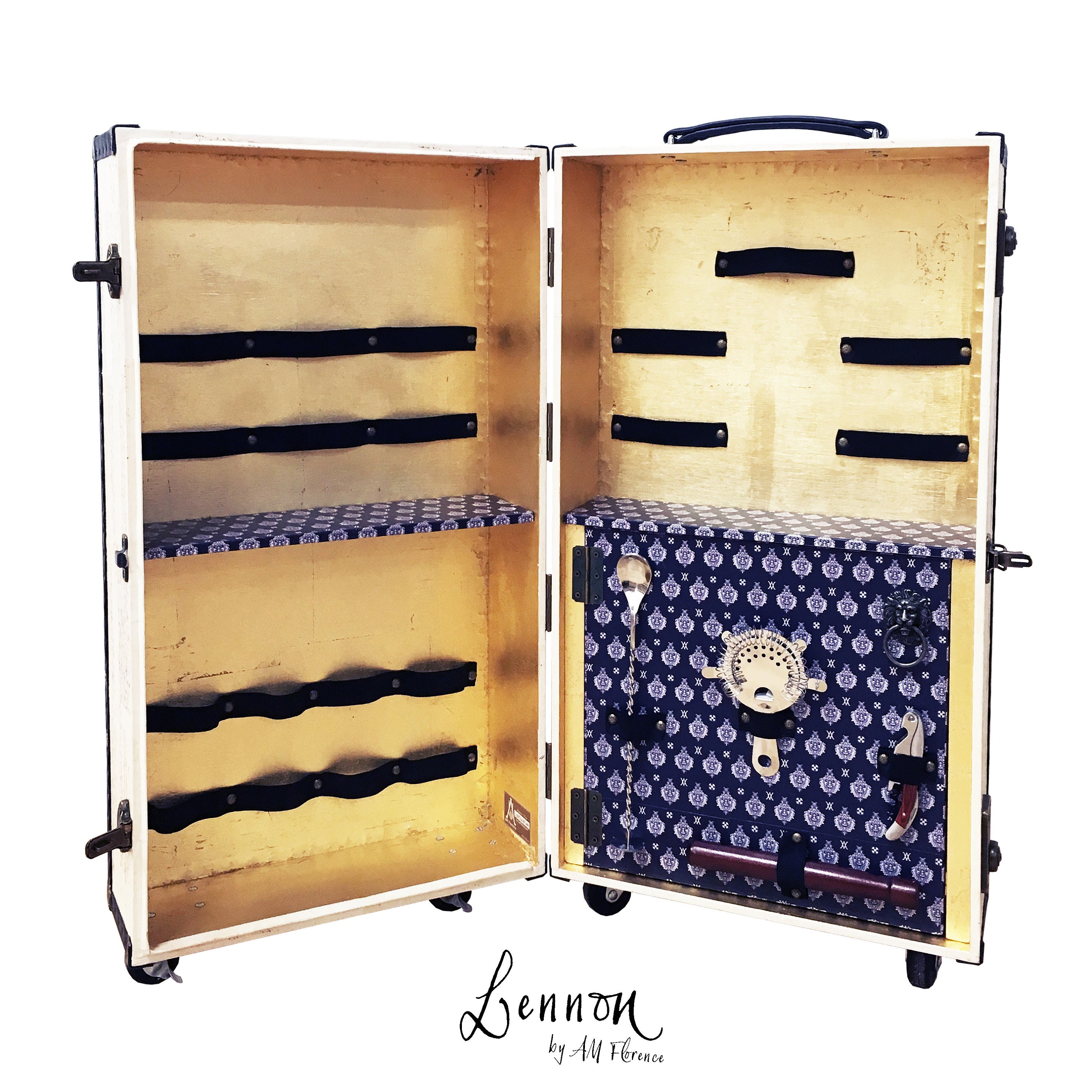 French inspired luxury portable mini bar trunk