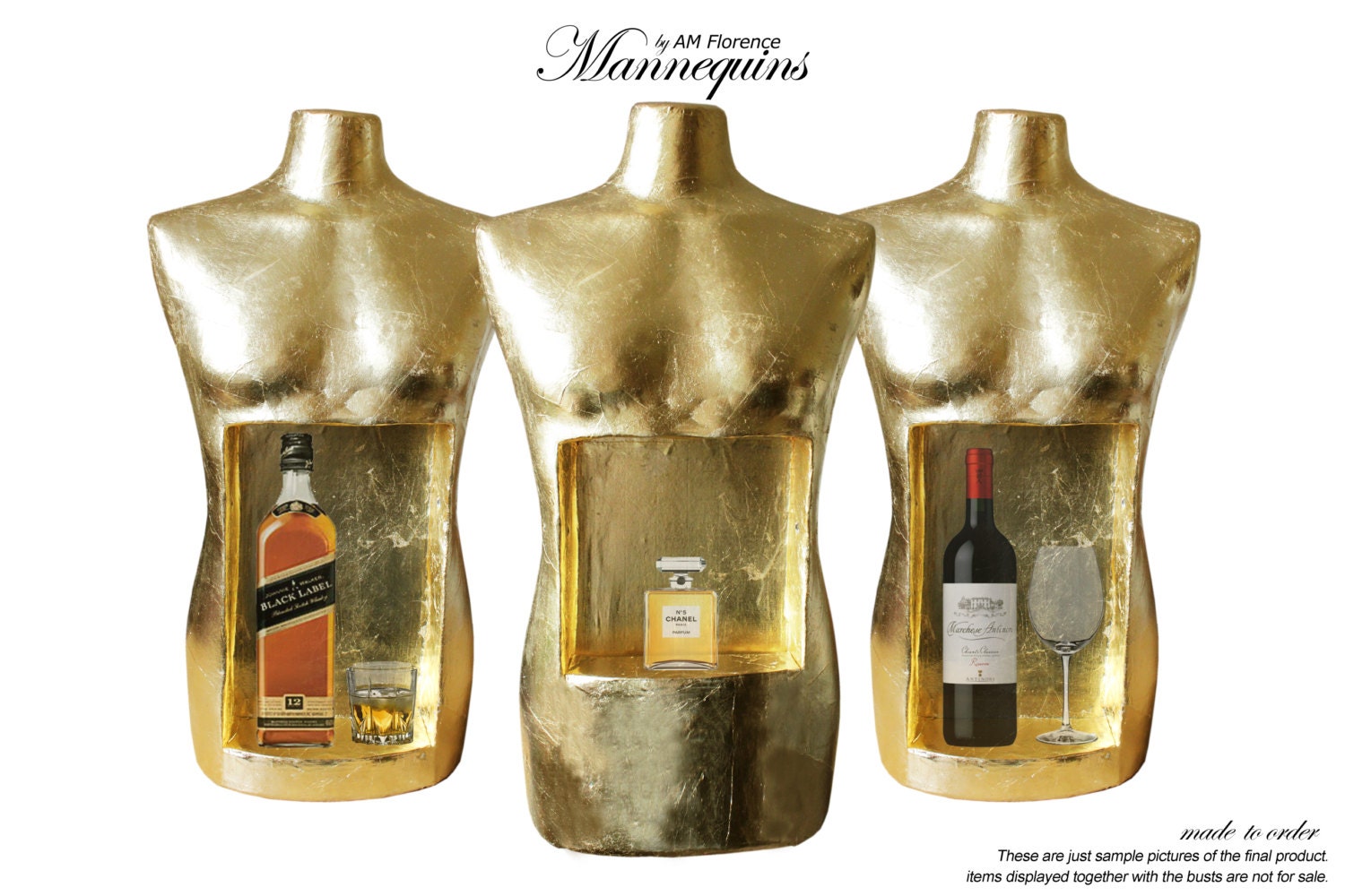 Gold Bust Mannequin Showcase Display Exclusive Étui à Meubles Pour Vos Parfums, Bijoux ou Bouteilles