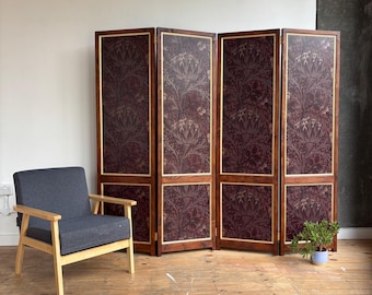 William Morris Artichoke Wine Wallpaper Room Divider | Handmade Vintage Style Partition Screen