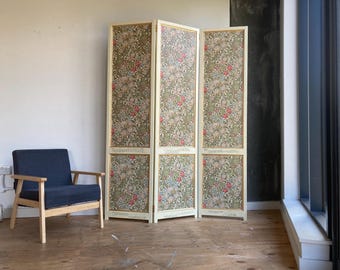 Tall ed. | Handmade Morris Wallpaper Folding Screen | Golden Lily Floral Wooden Room Divider