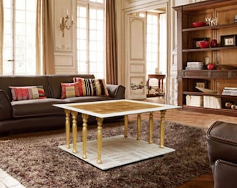 French Style Handmade Storage Coffee Table with Gold Leaf and Double Shelf