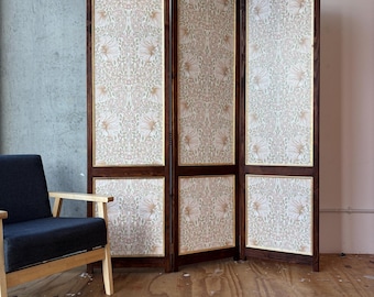 Cochineal Pink William Morris Wallpaper Room Divider | Handmade Vintage Style Wooden Partition