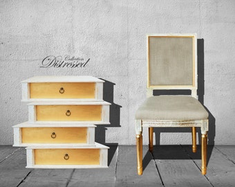 Shabby Chic Drawer: Distressed White, Gold French Style