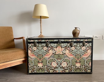 Strawberry Thief Coffee Table William Morris Wallpaper Steamer Trunk | Unique Toy Chest Bed End Storage Bench Furniture | SINATRA PURE ed.