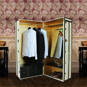 Unique Wardrobe Cabinet Steamer Trunk Armoire | Vintage style Cloths Organizer and Storage Luxury Furniture | GRACE