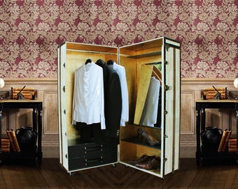 Unique Wardrobe Cabinet Steamer Trunk Armoire | Vintage style Cloths Organizer and Storage Luxury Furniture | GRACE