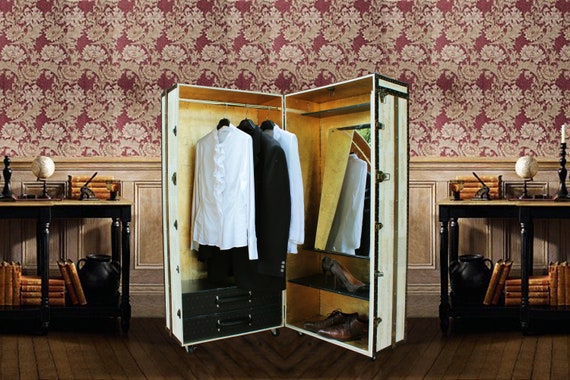 Unique Wardrobe Cabinet Steamer Trunk Armoire Vintage Style 