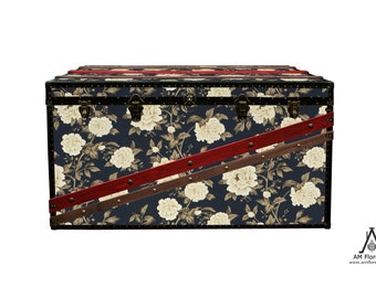 Sanderson Coffee Table Peony Tree Wallpaper Steamer Trunk | Unique Toy Chest Bed End Storage Bench Furniture | SINATRA #PTMB