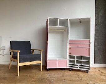 Pink Faux Leather Kids Wardrobe | Vintage Style Steamer Trunk | Exclusive Armoire _ GracePink