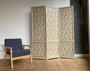 Farrow & Ball Floral Wallpaper Room Divider | Solid Wood Partition | Handmade Vintage Folding Screen