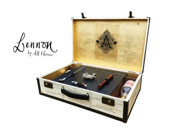Vintage Style Portable Bar Suitcase Hard Sided Luggage | wine holder _ Lennon