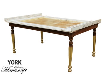 Handmade Gold & White Manuscript Coffee Table, French Style Furniture
