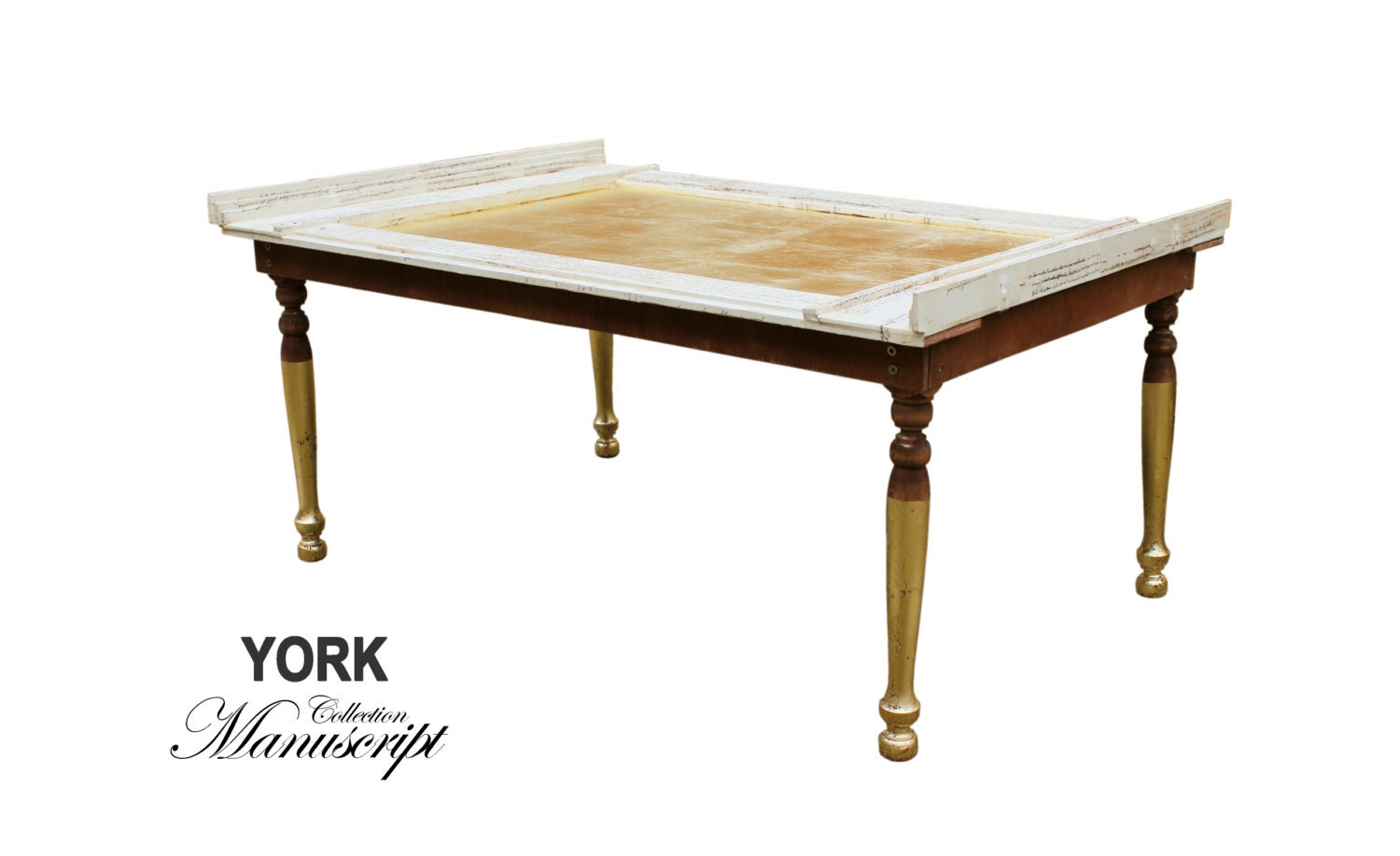 Table Basse Manuscrite Dorée Et Blanche Faite Main, Meubles De Style Français