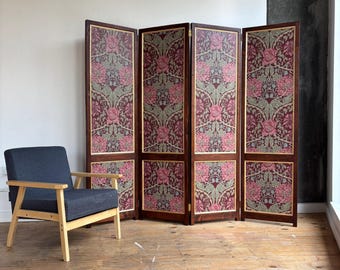 William Morris Wallpaper Room Divider | Honeysuckle & Tulip Folding Screen, Handmade Wooden Partition