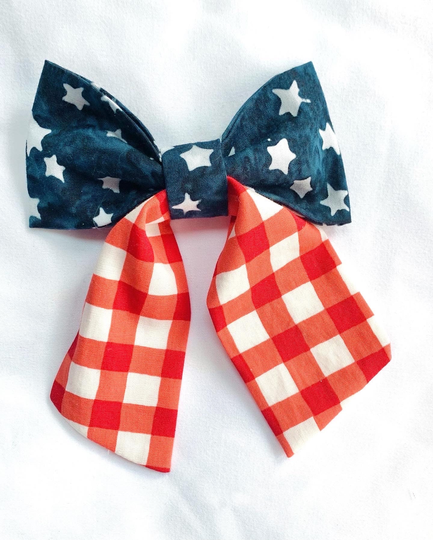 Independance Day Forth of July American Flag Handmade Medium Sailor Hair Bows - Thumbnail 2